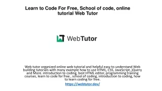 Learn to Code For Free, School of code, online tutorial Web Tutor