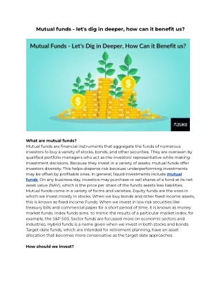 Mutual funds - let's dig in deeper, how can it benefit us? - Azuke Finance