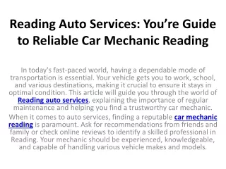 Reading Auto Services You’re Guide to Reliable Car Mechanic Reading