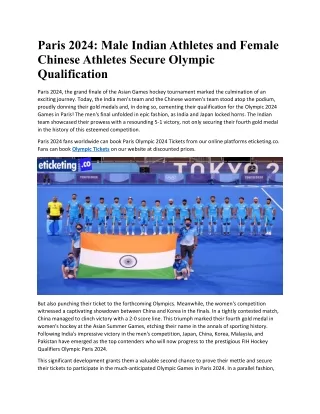 Paris 2024 Male Indian Athletes and Female Chinese Athletes Secure Olympic Qualification