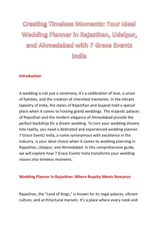 Creating Timeless Moments: Your Ideal Wedding Planner in Rajasthan, Udaipur, and