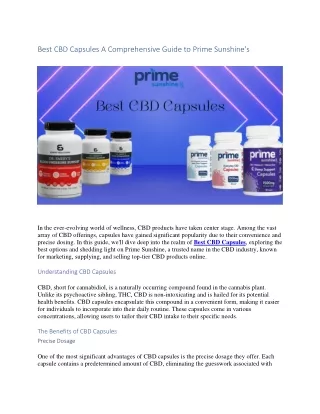 Best CBD Capsules A Comprehensive Guide to Prime Sunshine