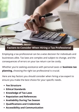 Factors to Consider When Hiring a Tax Professional