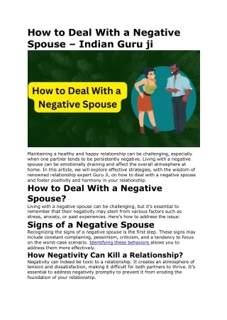 How to Deal With a Negative Spouse – Indian Guru ji