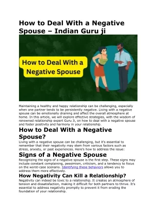 How to Deal With a Negative Spouse – Indian Guru ji