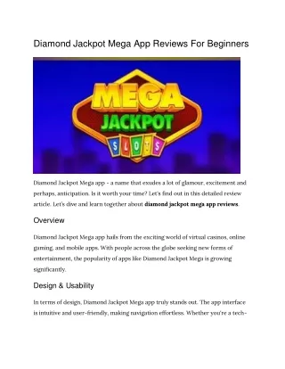 Diamond Jackpot Mega App Reviews For Beginners