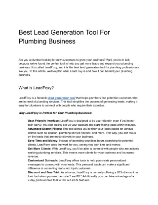 Best Lead Generation Tool For Plumbing Business