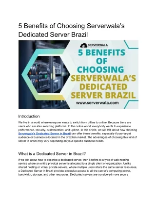 5 Benefits of Choosing Serverwala’s Dedicated Server Brazil