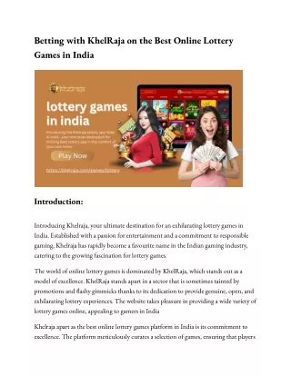 Betting with KhelRaja on the Best Online Lottery Games in India