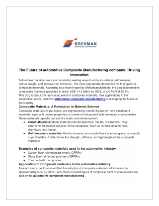 The Future of automotive Composite Manufacturing company Driving Innovation