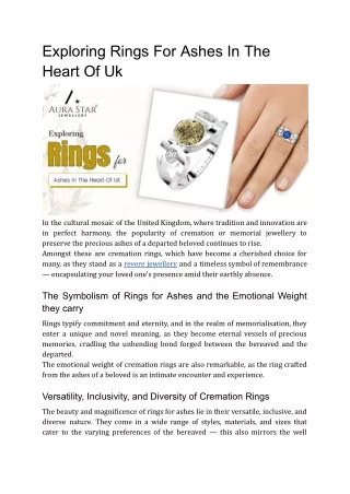 EXPLORING RINGS FOR ASHES IN THE HEART OF UK