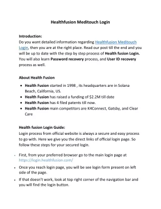 How to Login Healthfusion Meditouch Login - A comprehensive Guide