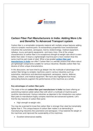 Carbon Fiber Part Manufacturers in India Adding More Life and Benefits To Advanced Transport system