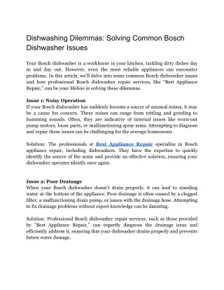 Dishwashing Dilemmas: Solving Common Bosch Dishwasher Issues