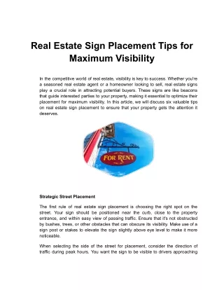 Real Estate Sign Placement Tips for Maximum Visibility