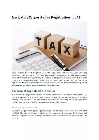 Navigating Corporate Tax Registration in UAE