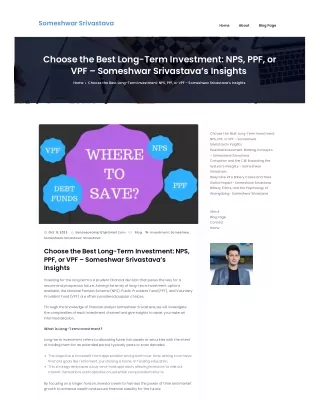 Choose the Best Long-Term Investment: NPS, PPF, or VPF – Someshwar Srivastava’s
