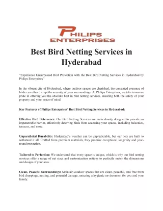 Best Bird Netting Services in Hyderabad