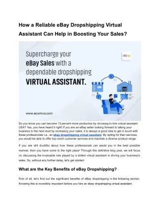 How a Reliable eBay Dropshipping Virtual Assistant Can Help in Boosting Your Sales