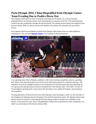 Paris Olympic 2024  China Disqualified from Olympic Games Team Eventing Due to Positive Horse Test