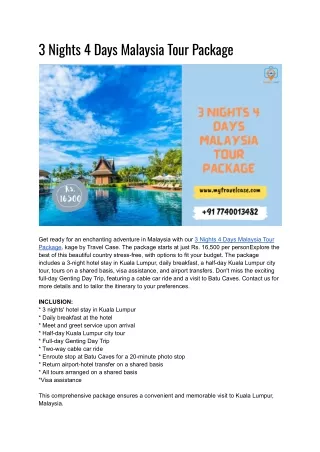 3 Nights 4 Days Malaysia Tour Package