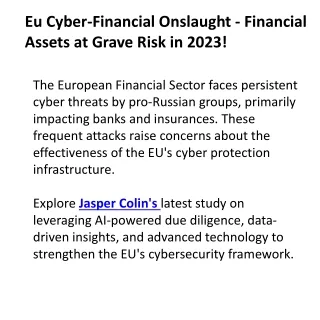 Eu Cyber-Financial Onslaught - Financial Assets at Grave Risk in 2023