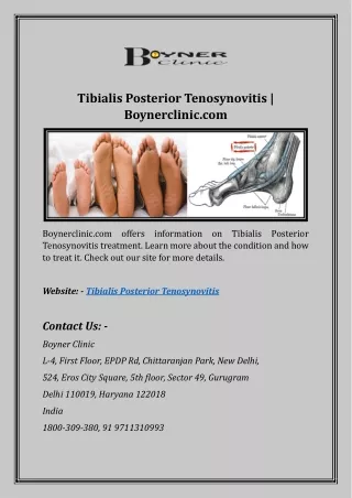 Tibialis Posterior Tenosynovitis | Boynerclinic