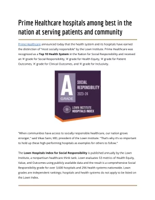 Prime Healthcare hospitals among best in the nation at serving patients and community