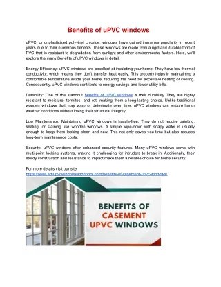 Benefits of uPVC windows