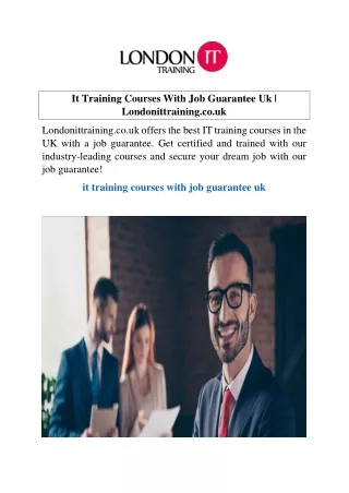 It Training Courses With Job Guarantee Uk  Londonittraining.co.uk