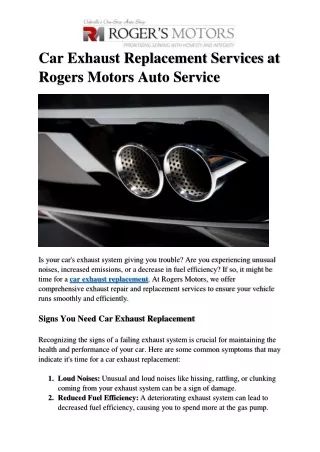 Car Exhaust Replacement Services at Rogers Motors Auto Service