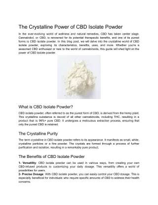 The Crystalline Power of CBD Isolate Powder