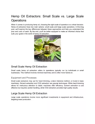 Hemp Oil Extraction_ Small Scale vs