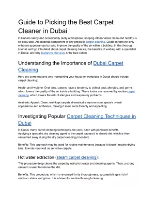 Guide to Picking the Best Carpet Cleaner in Dubai