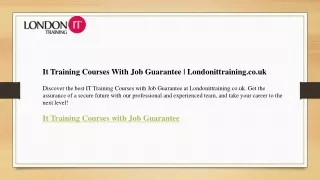 It Training Courses With Job Guarantee  Londonittraining.co.uk