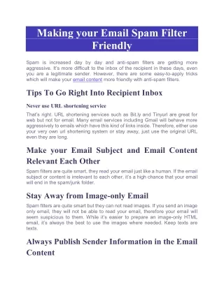 Making your Email Spam Filter Friendly