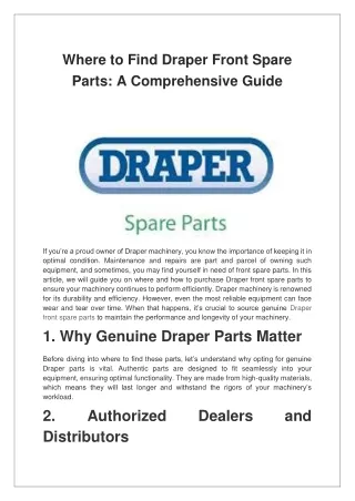 Where to Find Draper Front Spare Parts A Comprehensive Guide