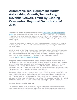 Automotive Test Equipment Market: Astonishing Growth, Technology 2024