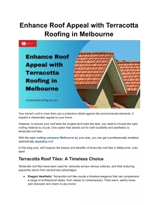 Enhance Roof Appeal with Terracotta Roofing in Melbourne