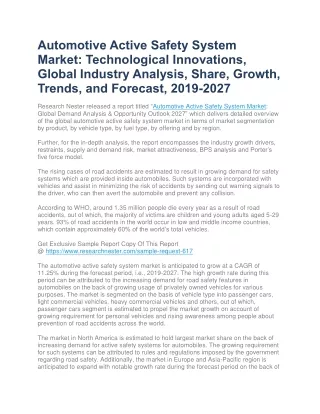 Automotive Active Safety System Market Global Industry Analysis, Share, 2027