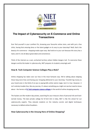 The Impact of Cybersecurity on E-Commerce and Online Transactions