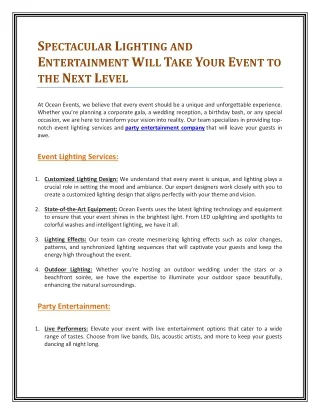 Spectacular Lighting and Entertainment Will Take Your Event to the Next Level