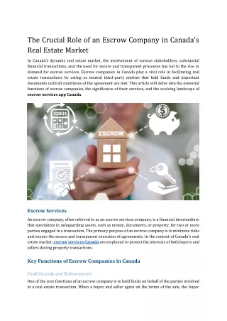 The Crucial Role of an Escrow Company in Canada's Real Estate Market