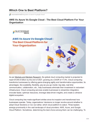 AWS Vs Azure Vs Google Cloud