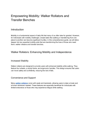 Empowering Mobility_ Walker Rollators and Transfer Benches