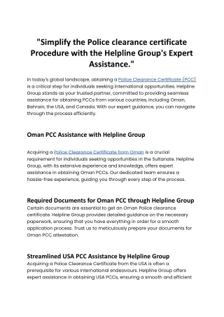 Simplify the Police clearance certificate Procedure with the Helpline Group (pdf)