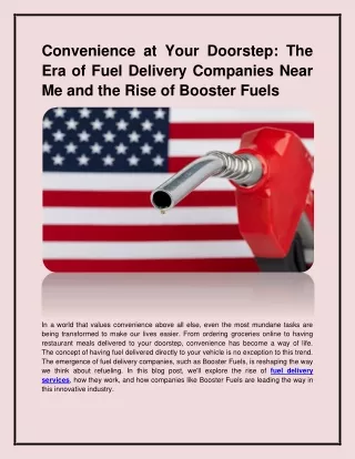 Convenience at Your Doorstep: The Era of Fuel Delivery Companies Near Me