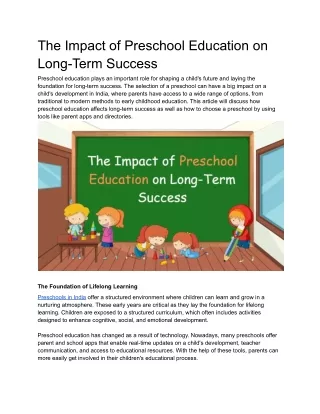 The Impact of Preschool Education on Long-Term Success