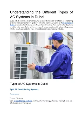 Understanding the Different Types of AC Systems in Dubai