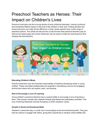 Preschool Teachers as Heroes_ Their Impact on Children's Lives